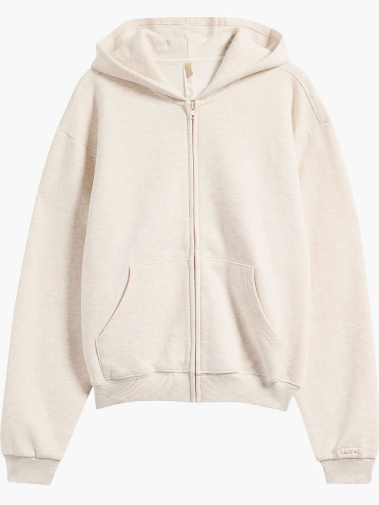Skims New Cotton Fleece Blend Classic Zip Up Hoodie Oatmeal Heather Color Size M